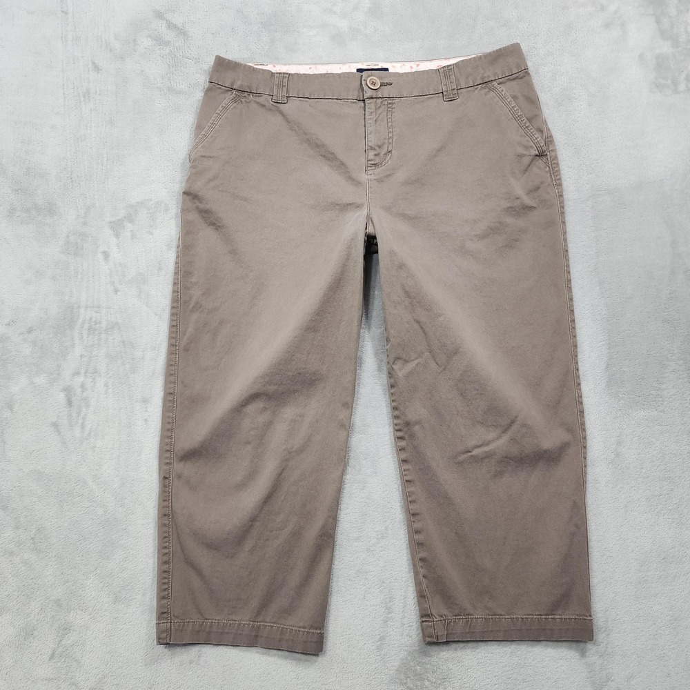 Sonoma Life + Style Pants Womens 14 Brown Twill High Rise Capri Stretch Casual